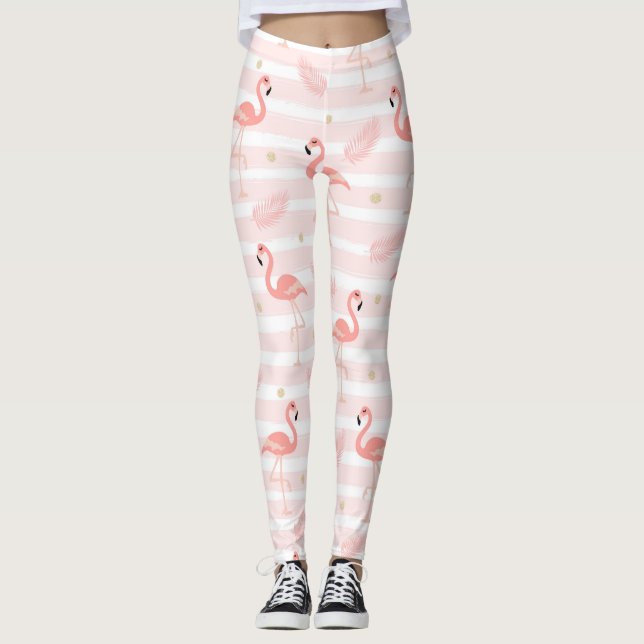 Legging Padrão contínuo de flamingo rosa fofo (Frente)