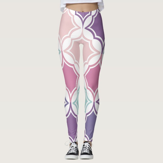 Legging Padrão contínuo de formas geométricas coloridas em (Frente)
