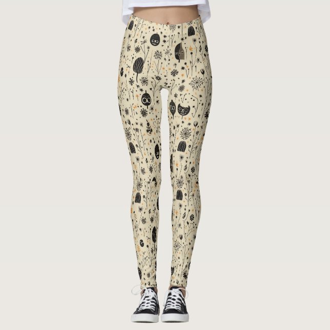 Legging Padrão contínuo de Halloween Boho (Frente)