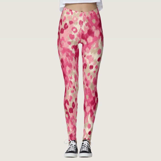 Legging Padrão contínuo de pincelada de leopardo rosa (Frente)