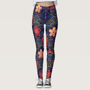 Legging Padrão contínuo de Sakura Cyberpunk Neo-Edo Japonê