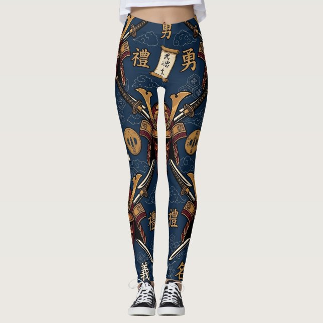 Legging Padrão contínuo de virtudes do código Bushido dos  (Frente)