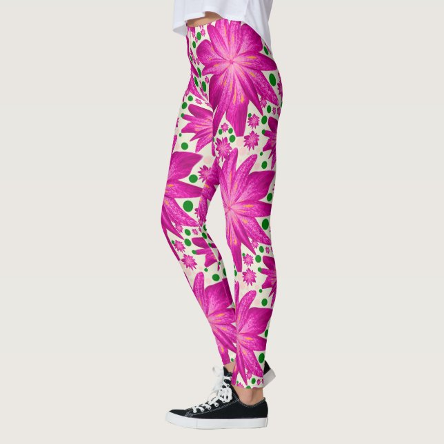 Legging Padrão contínuo floral rosa quente (Esquerda)