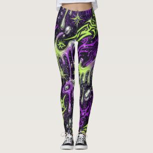 Legging Padrão contínuo Neon Tribal Slime Y2K