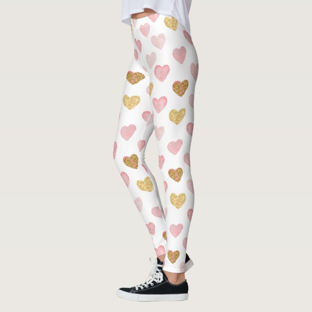 Legging Padrão Coração Rosa E Dourado (Esquerda)