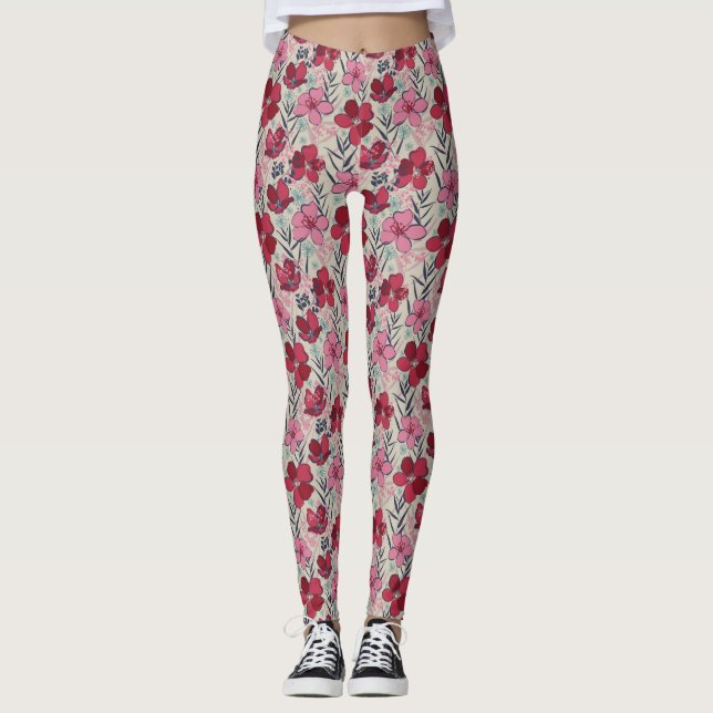 Legging Padrão Correto Floral e Rosa (Frente)