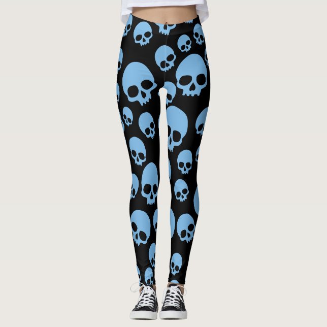 Legging Padrão craniano aleatório azul preto (Frente)