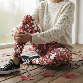 Legging Padrão Criativo da Folha de Bordo Canadense ID1072