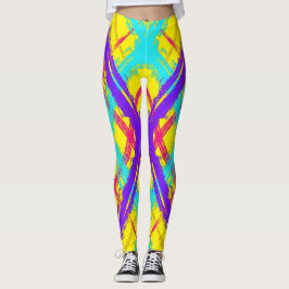 Legging Padrão crosshatch preto azul, rosa, amarelo