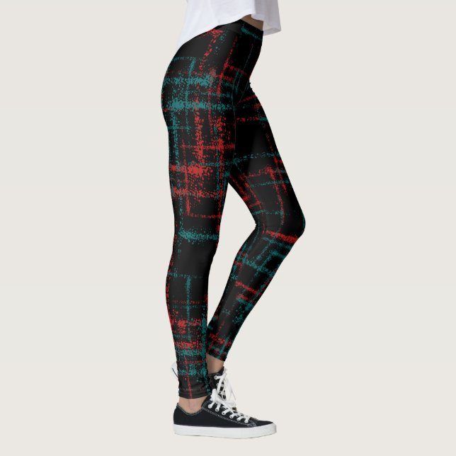 Legging padrão cruzado vermelho-preto abstrato (Direita)