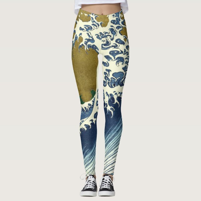 Legging Padrão da Grande Onda de Hokusai: Arte Japonesa Uk (Frente)