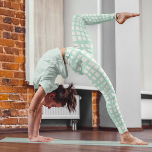 Legging Padrão da grelha de turquesa retrorada pastel