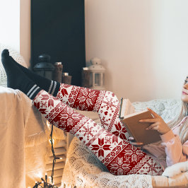 Legging Padrão da Ilha da Feira Vermelha Escura de Inverno