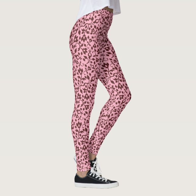 Legging Padrão da Vinha Floral Rosa e Borgonha (Direita)