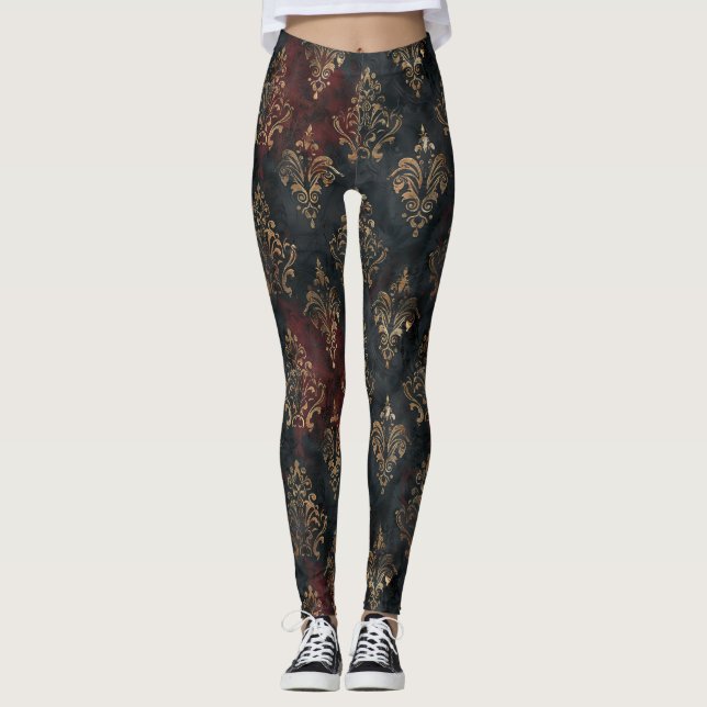 Legging Padrão Damasco Ouro Persa Noir (2) (Frente)