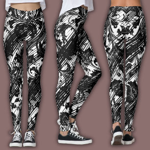 Legging Padrão Damask Preto & Branco