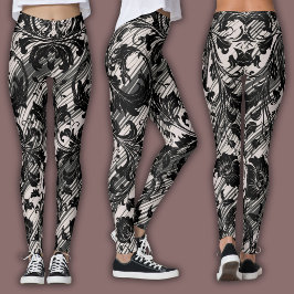 Legging Padrão Damask | Preto e Bege Natural