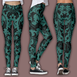 Legging Padrão Damasko | Preto e Azul Turquesa