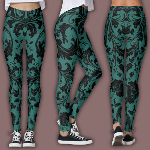 Legging Padrão Damasko Preto e Azul Turquesa