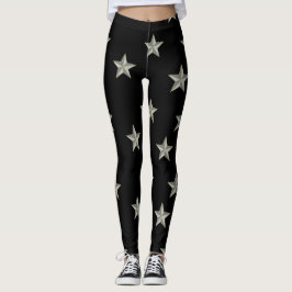 Legging padrão das estrelas da cinza em preto