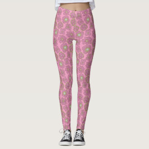 Legging Padrão das Flores Retrorísticas Cor-de-Rosa