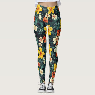 Legging Padrão das flores tropicais amarelas