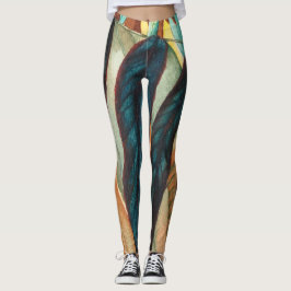 Legging padrão das folhas do outono com formas coloridas c