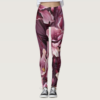 Legging Padrão das Orquídeas Rosa Escuras