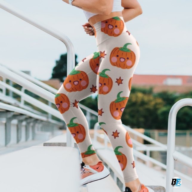Legging Padrão de Abóbora de Corte Verde Laranja (#halloweentime)