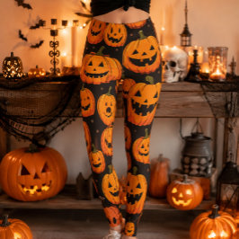 Legging Padrão de Abóbora de Halloween Vintage Jack-O'-Lan