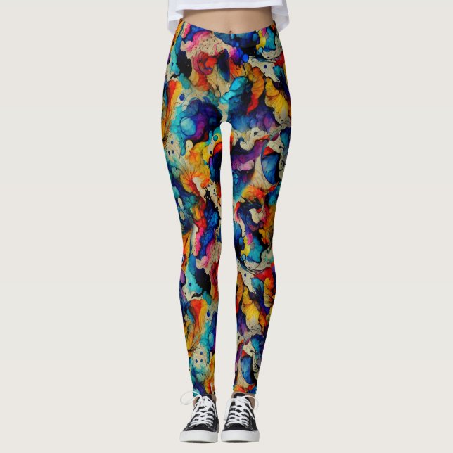 Legging Padrão de Abstração de Tinta Líquida Colorida (Frente)