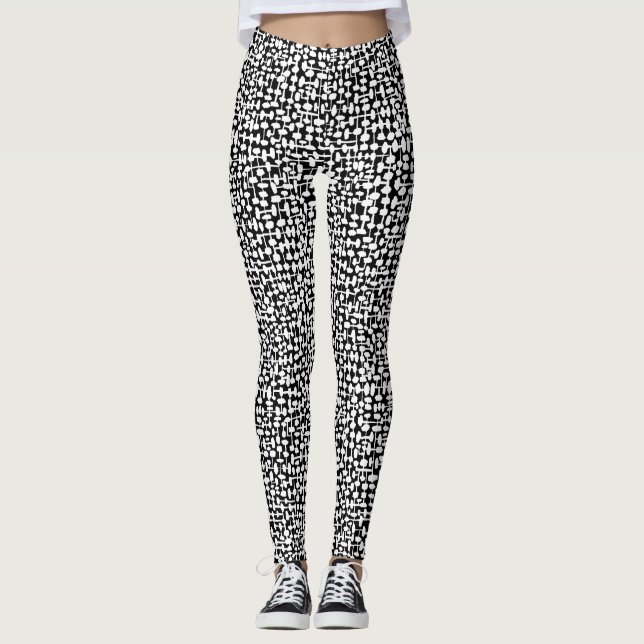 Legging Padrão de abstrato 190621 branco sobre preto (Frente)