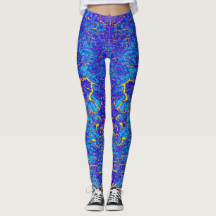 Legging Padrão de Abstrato azul e amarelo de cores brilhan