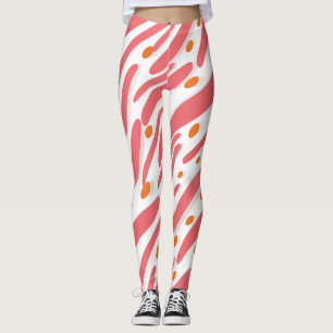 Legging Padrão de Abstrato branco cor-de-rosa laranja