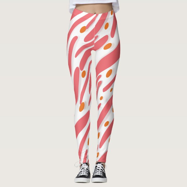 Legging Padrão de Abstrato branco cor-de-rosa laranja (Frente)