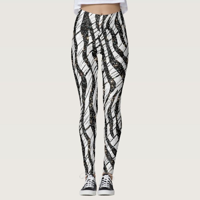 Legging Padrão de Abstrato branco e preto (Frente)