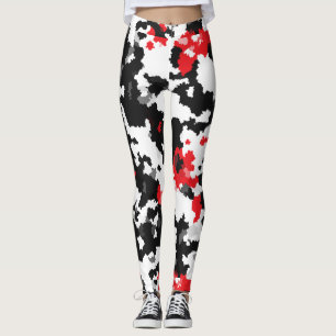Legging Padrão De Abstrato Branco E Preto Vermelho Cristal