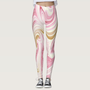 Legging Padrão de abstrato branco e rosa
