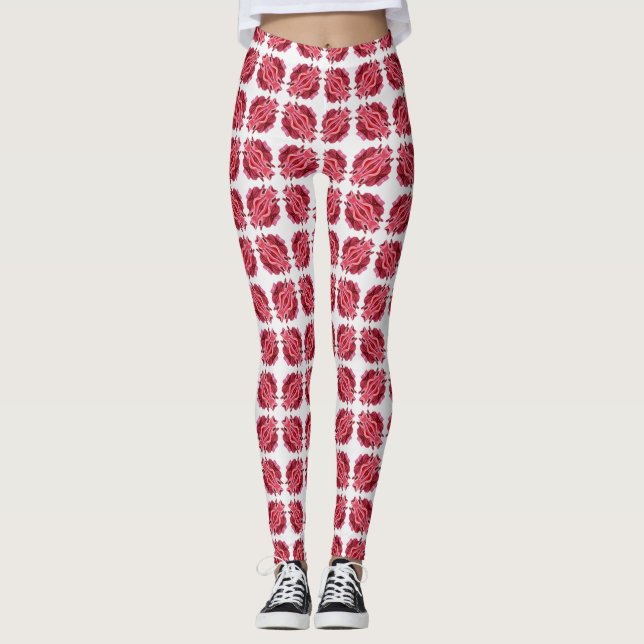Legging Padrão de Abstrato branco vermelho moderno (Frente)