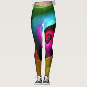 Legging Padrão de Abstrato de Arte Azul Cor-de-Cor-de-Cor 