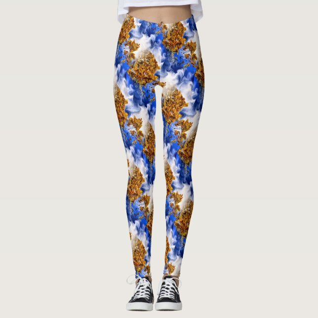 Legging Padrão De Abstrato De Arte Do Céu Azul E Nuvens (Frente)