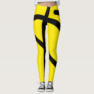 Legging Padrão de Abstrato de Arte Minimalista Amarelo Neg