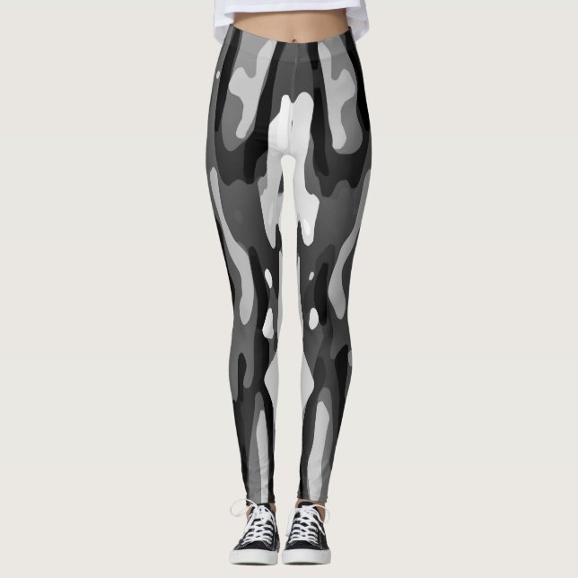 Legging Padrão de Abstrato de Cinza branca de  preta (Frente)