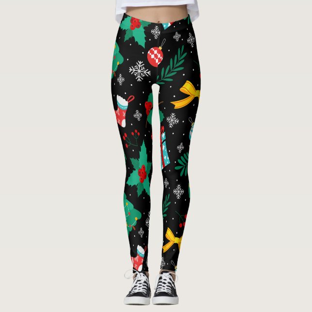 Legging Padrão de Abstrato de Natal Elegante (Frente)