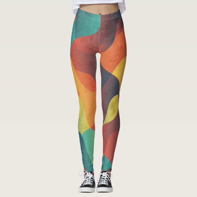 Legging Padrão de abstrato de onda colorida (Frente)