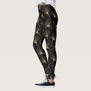 Legging Padrão de abstrato de ouro negro e leve