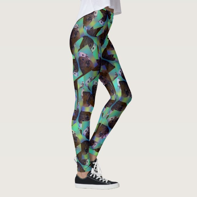 Legging Padrão De Abstrato De Suíno Castanho E Branco, (Direita)
