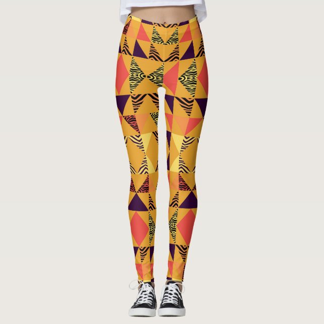 Legging Padrão de Abstrato do Triângulo Memphis Pastel. (Frente)