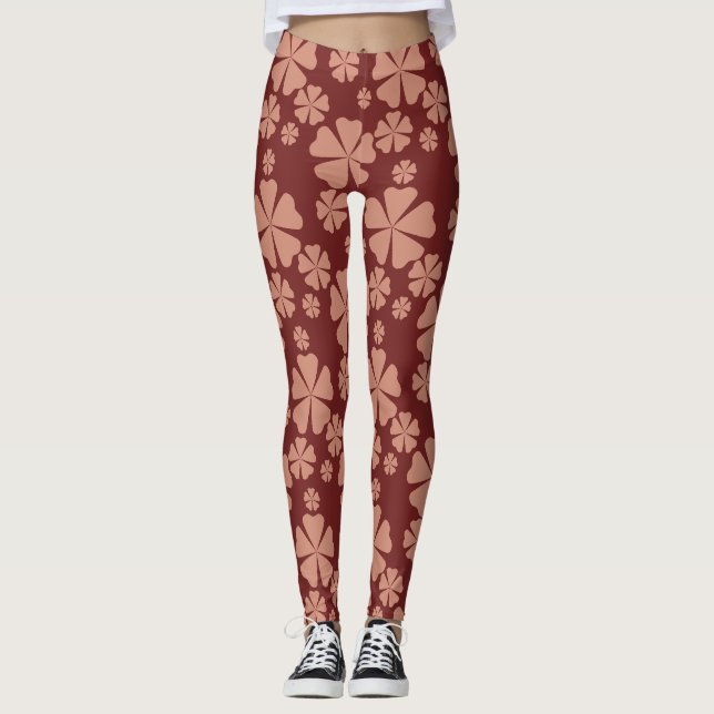 Legging Padrão de Abstrato Floral Mudado Castanho (Frente)