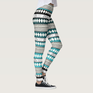 Legging Padrão de Abstrato Geométrico Azul Teal Aztec
